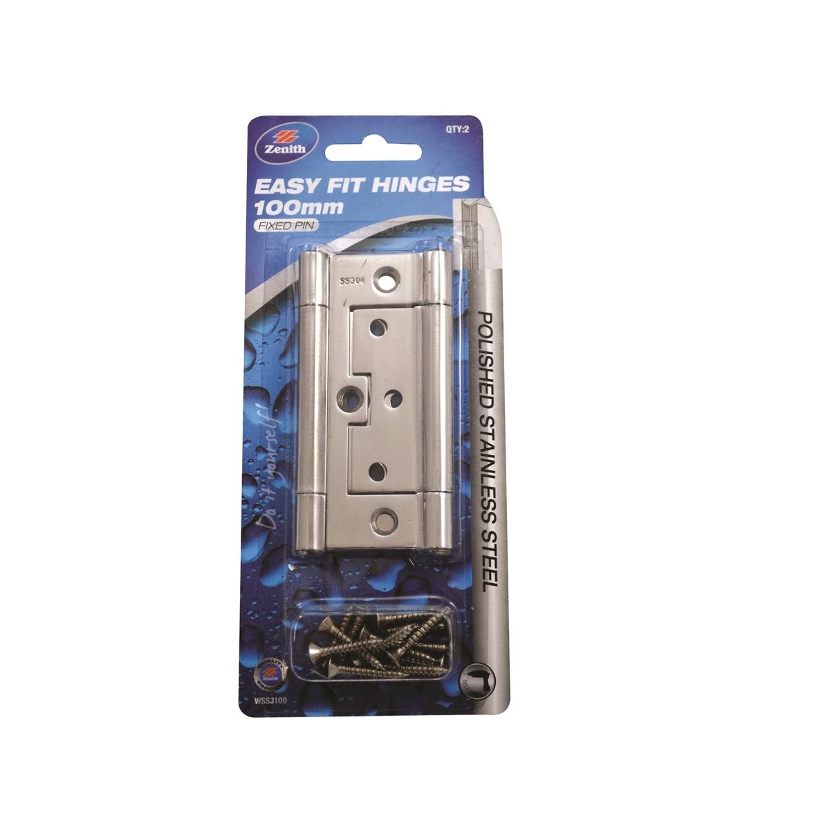 Lane 100 x 65 x 2mm Polished Stainless Steel Easy Fit Loose Pin Hinge - 2 Pack