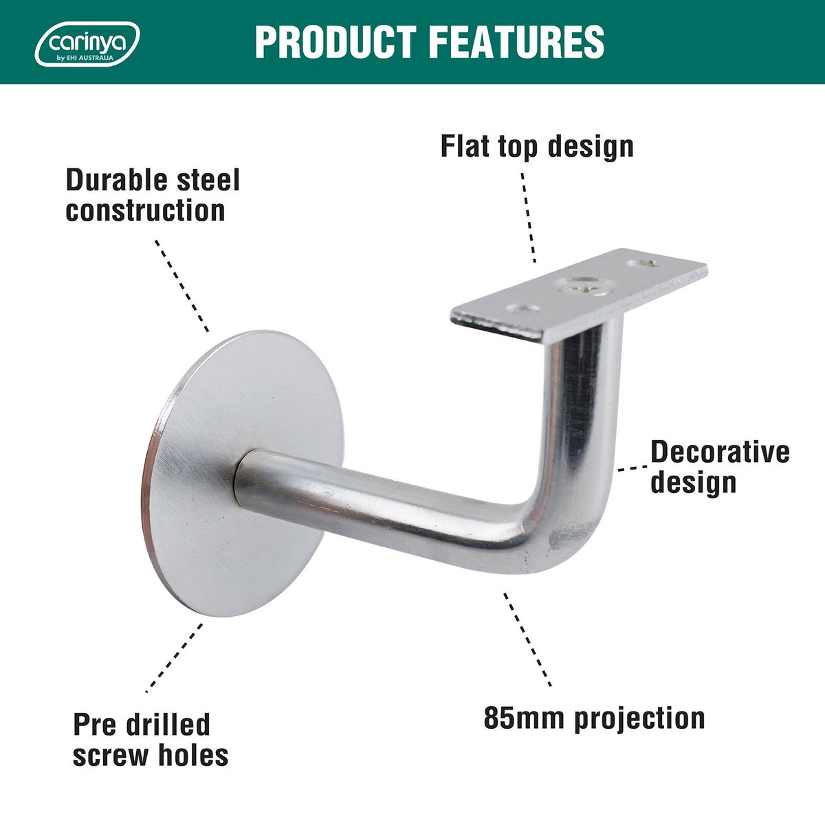Carinya Chrome Plated Steel Flat Top Angle Handrail Bracket