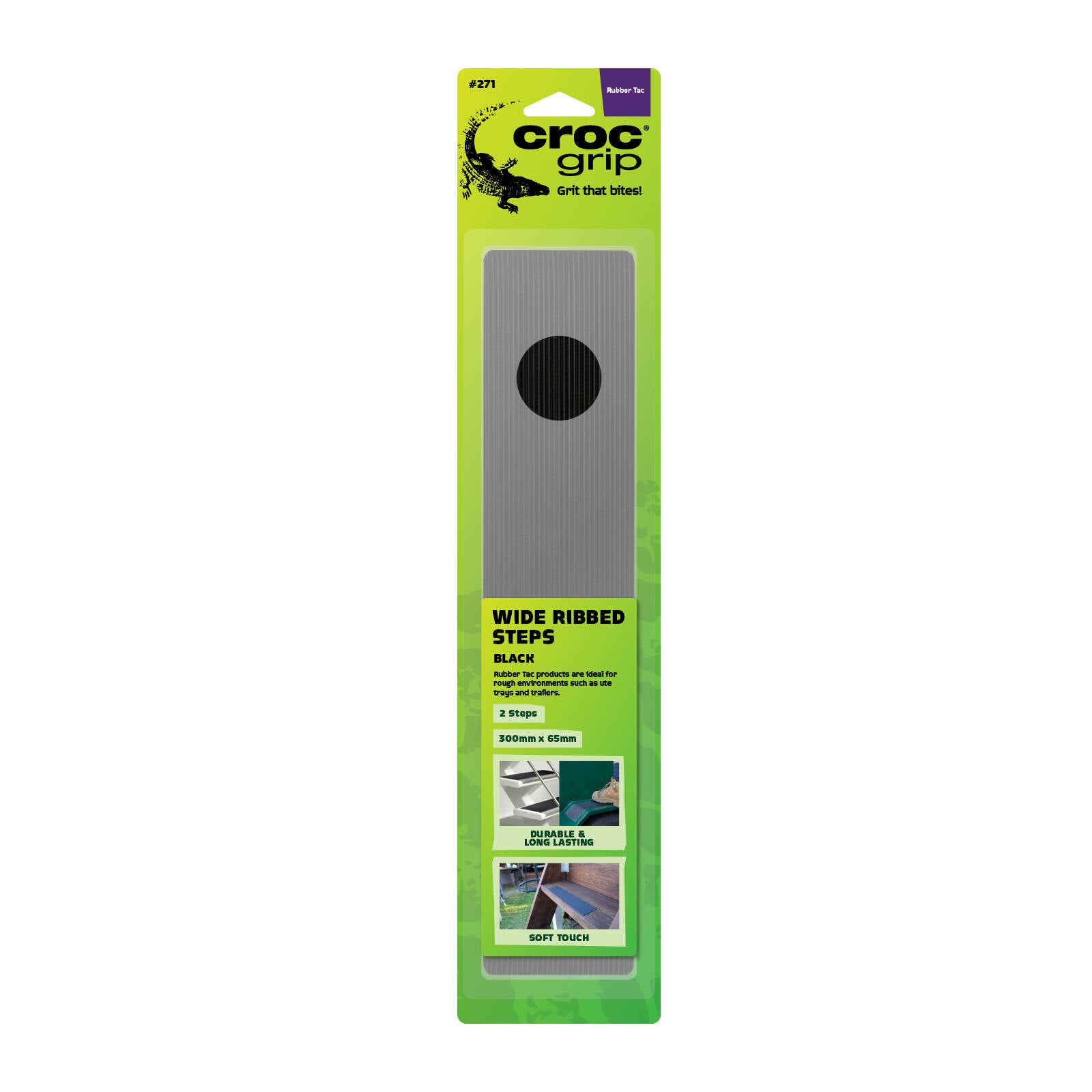 Croc Grip 300 x 65mm Black Rubber Anti-Slip Steps, 2 Pack