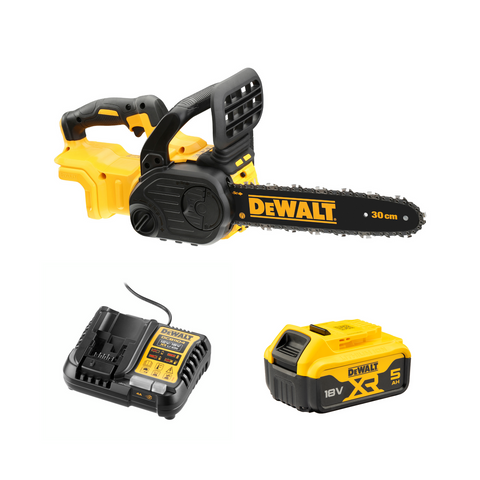 DeWALT 18V XR Brushless Cordless Chainsaw 5.0Ah Kit - 300mm Bar, Tool-Free Tension DCM565P1-XE