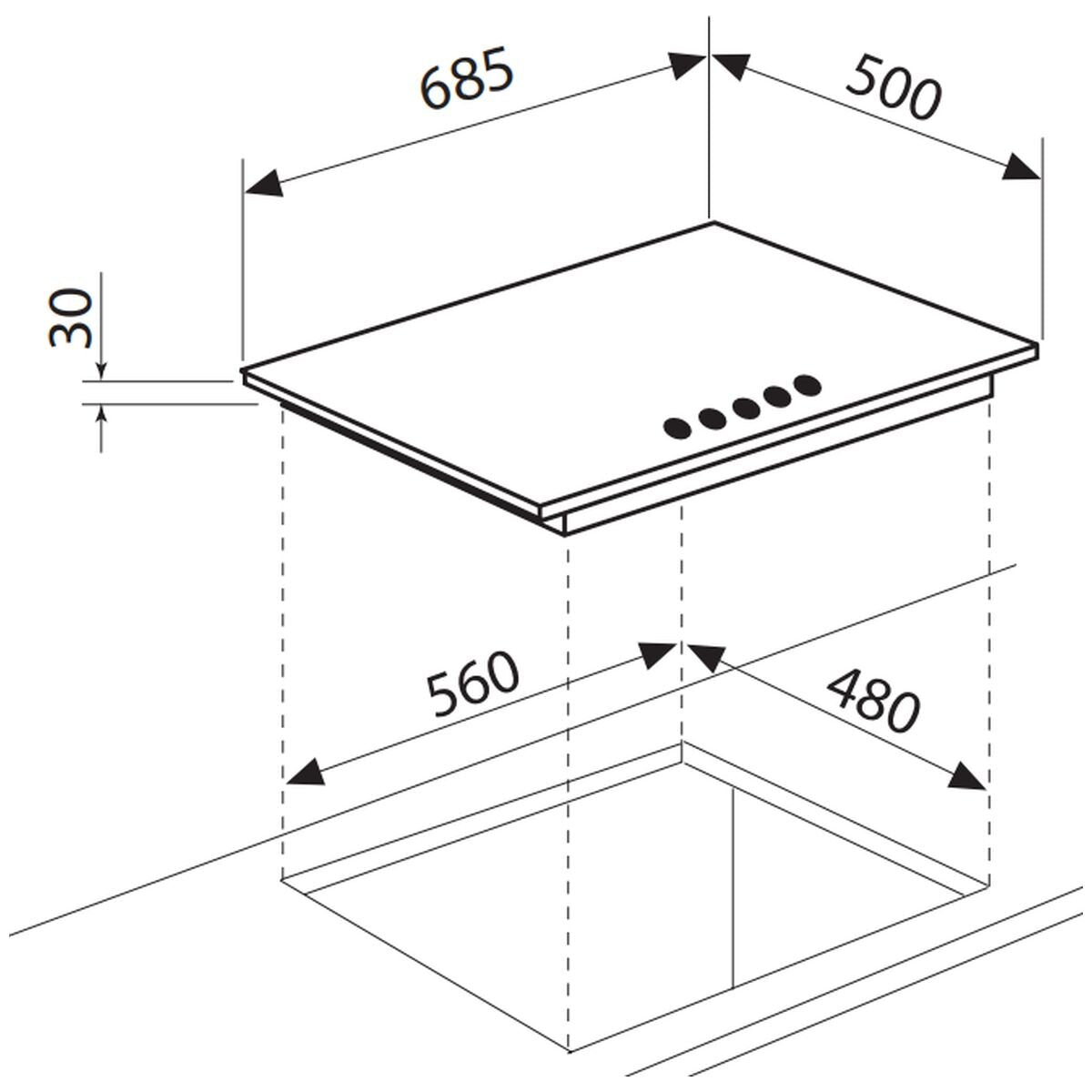 Emilia 70cm Natural Gas Cooktop - Stainless Steel, Five Burners, Wok Burner, Cast Iron Trivets - SEC75GWI