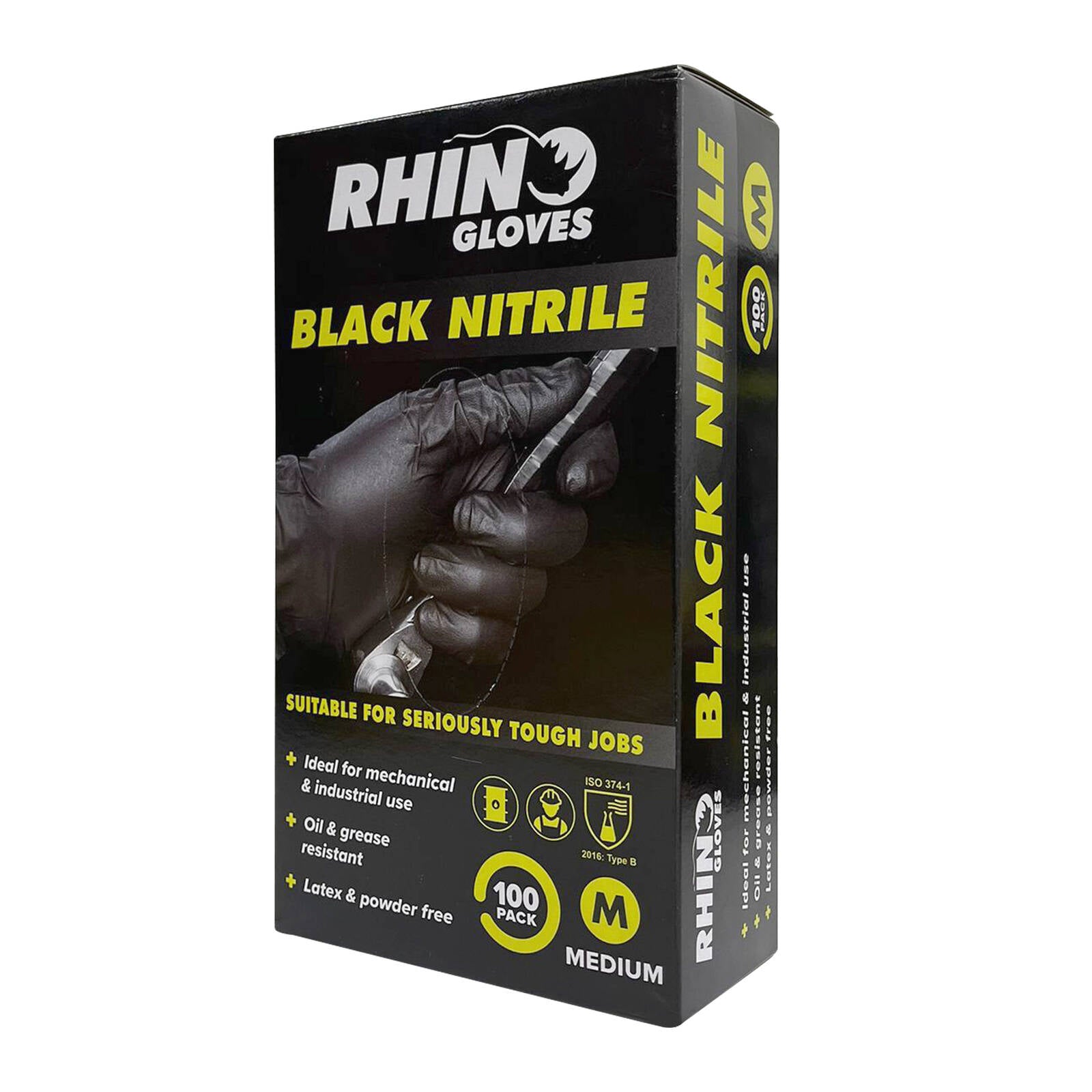 Rhino Medium Nitrile Disposable Gloves - 100 Pack
