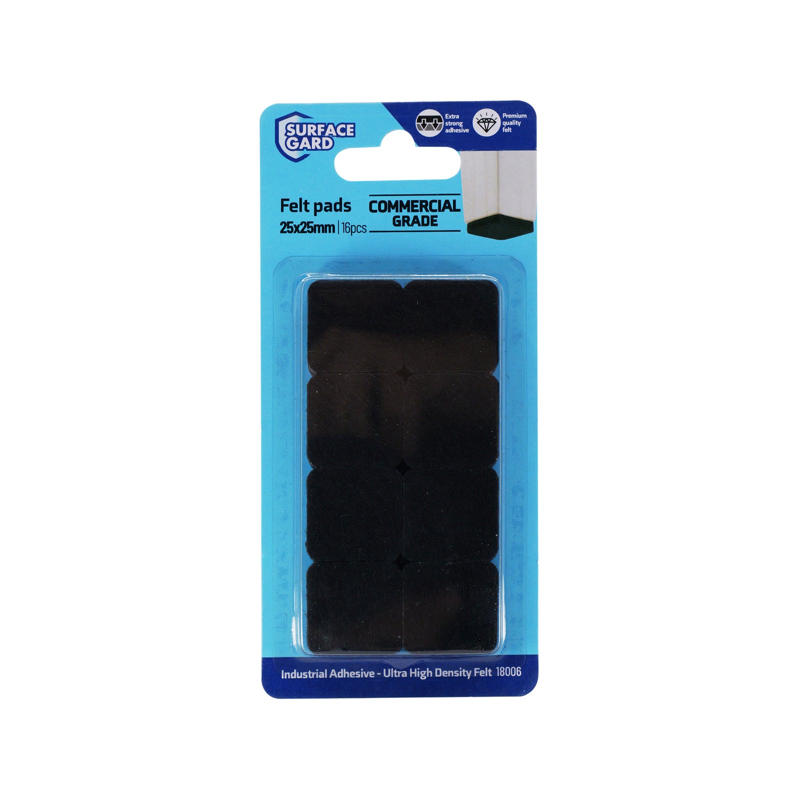 Surface Gard 25 x 25mm Round Floor Protection Pads 16 Pack - Black, Self-Adhesive