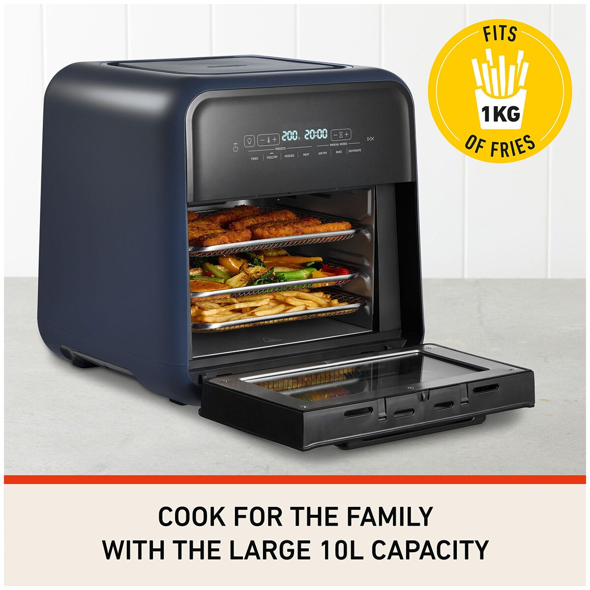 Sunbeam FlexiFry 10L Air Fryer Oven - Blue, 2000W, Air Fry, Bake and Dehydrate - AFP5100BL
