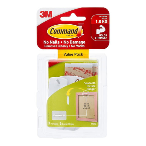 Command White Adhesive Sawtooth Picture Hanger 3 Pack - Plastic - Damage-Free - SuperSaverAU - view 1