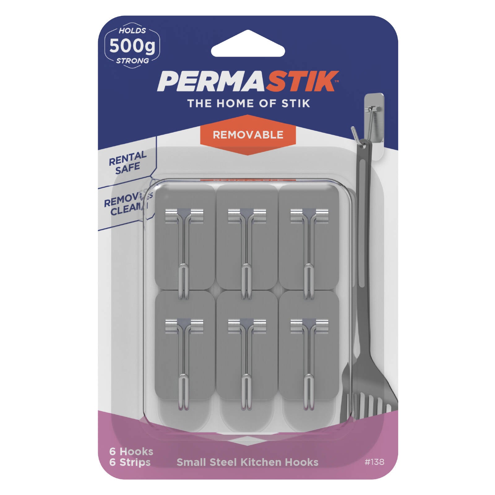 Permastik Small Stainless Steel Kitchen Hooks - 6 Pack