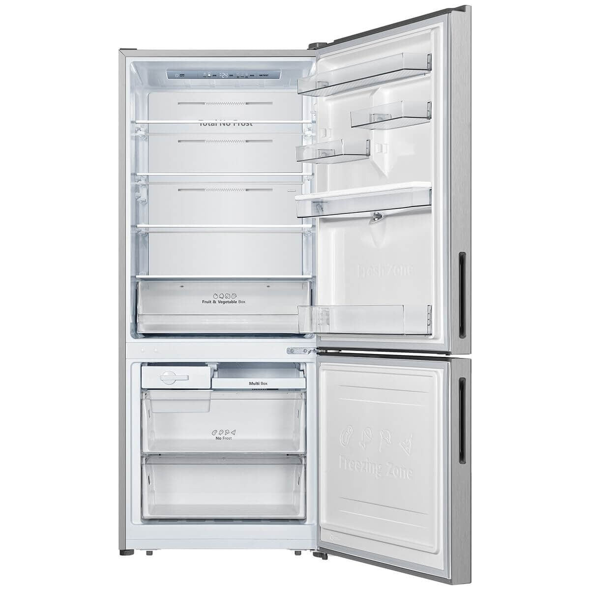 Hisense 415L Bottom Mount Fridge - Non-Plumbed Water Dispenser, Stainless Steel, 5 Star Energy - HRBM419SW