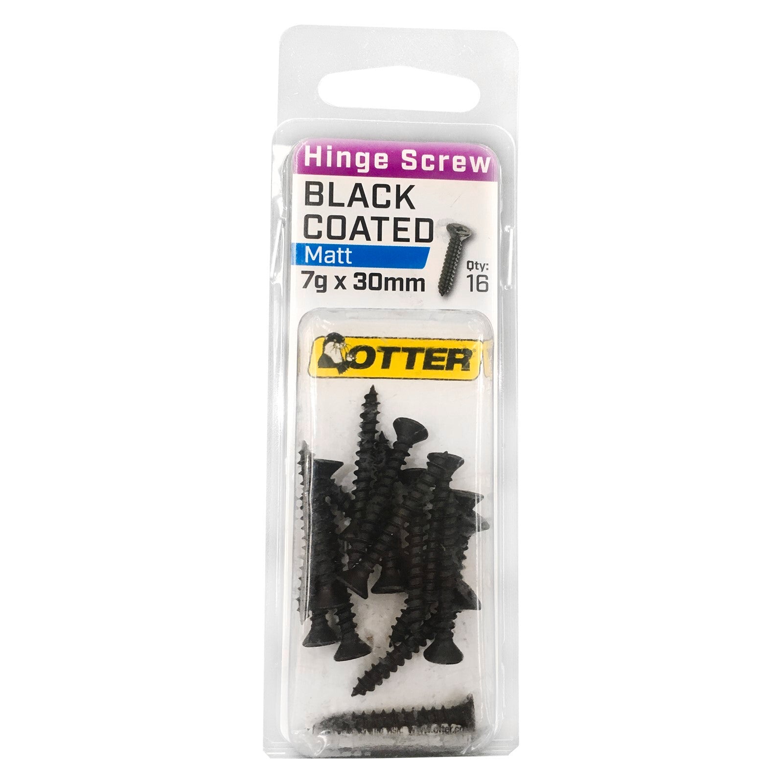 Otter 7 x 30mm Black Coated Hinge Screws Countersunk - 16 Pack