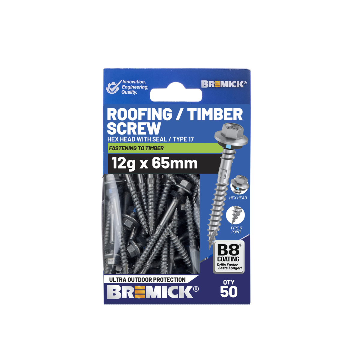 Bremick Hex Roofing Screw 12g x 65mm B8 - Pack of 50 - Watertight Seal - SuperSaverAU - view 2