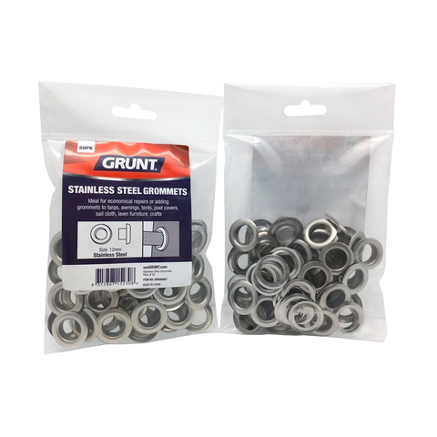 Grunt 12mm Stainless Steel Webbing Grommets - 50 Pack