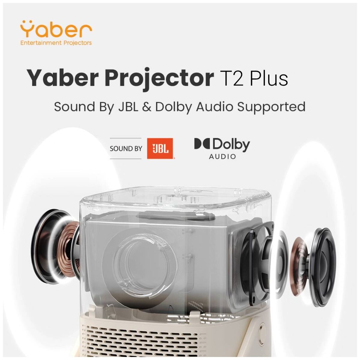 Yaber T2 Plus Portable Projector - Full HD 1080p, Auto Keystone, JBL-Tuned Speakers, Grey - 24260709014115