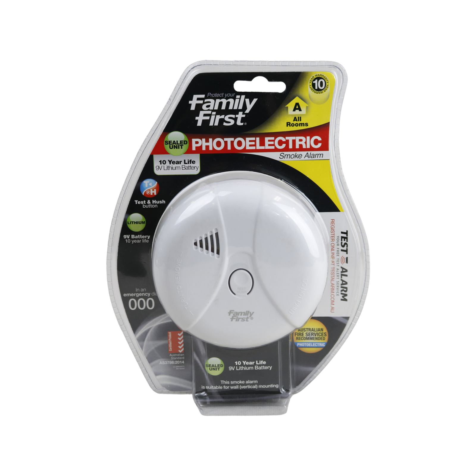 Family First 10-Year Lithium Photoelectric Smoke Alarm, 85dB White
