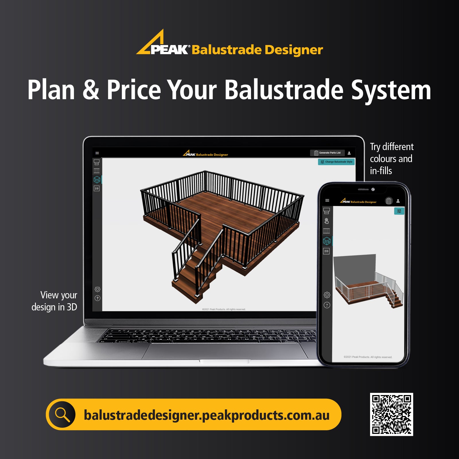 PEAK Black Aluminium Deck Balustrade Horizontal Angle Bracket Kit