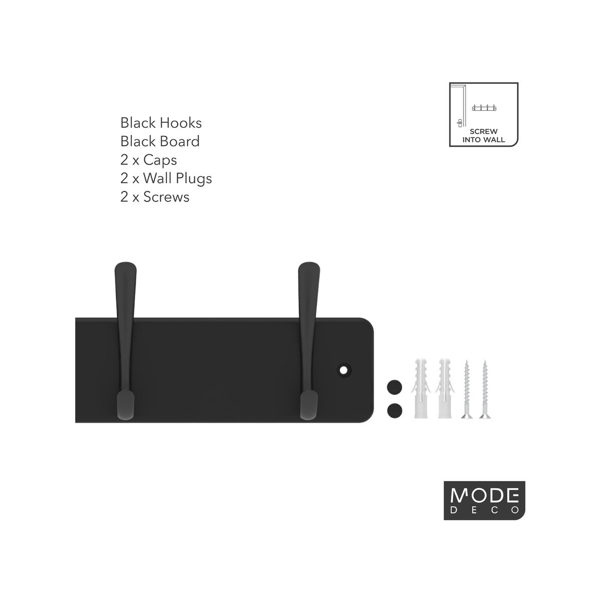 Mode Black Board Hat and Coat Rack 4 Hooks