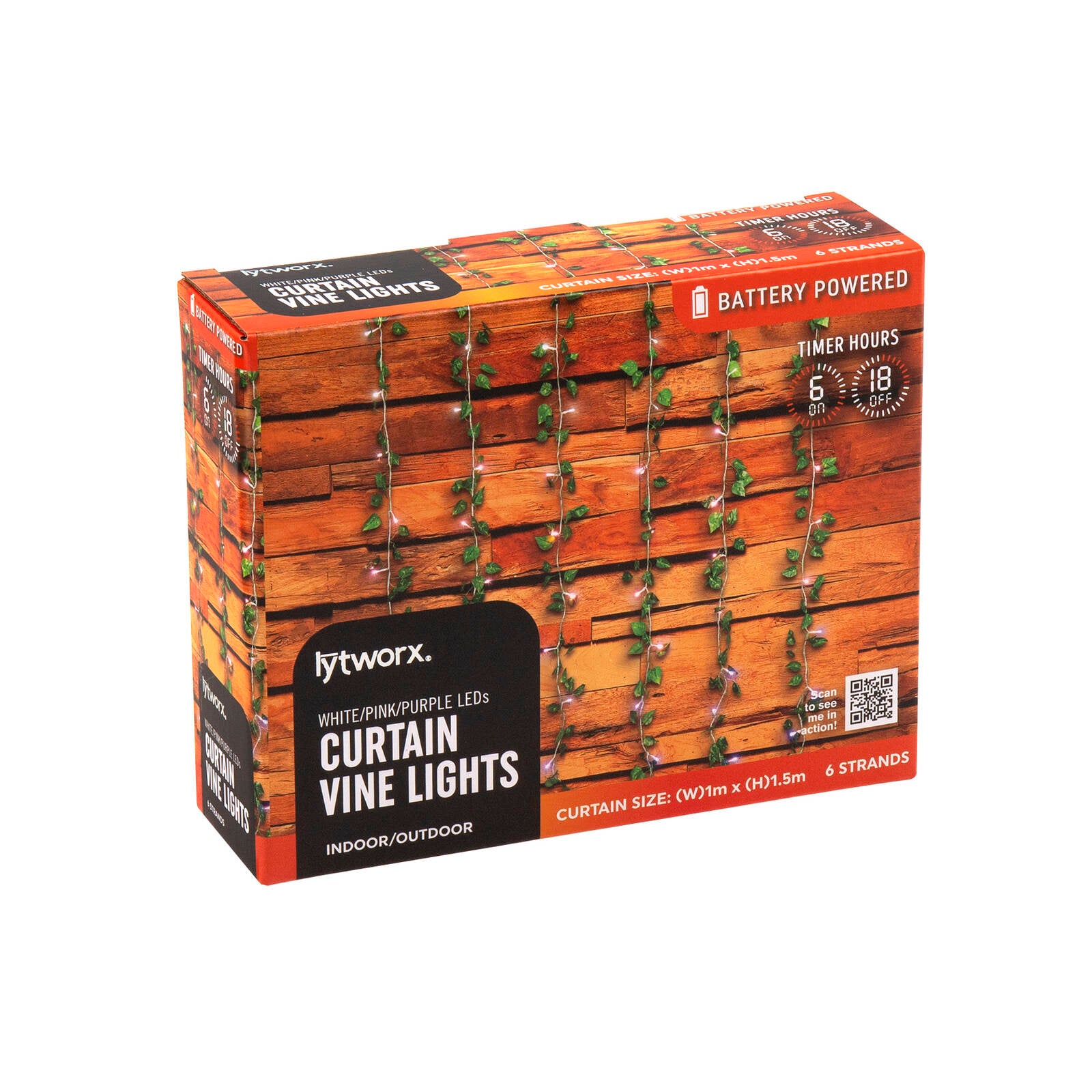 Lytworx Curtain Vine Lights 70746 - White, Pink & Purple LED, Battery, Timer, Outdoor