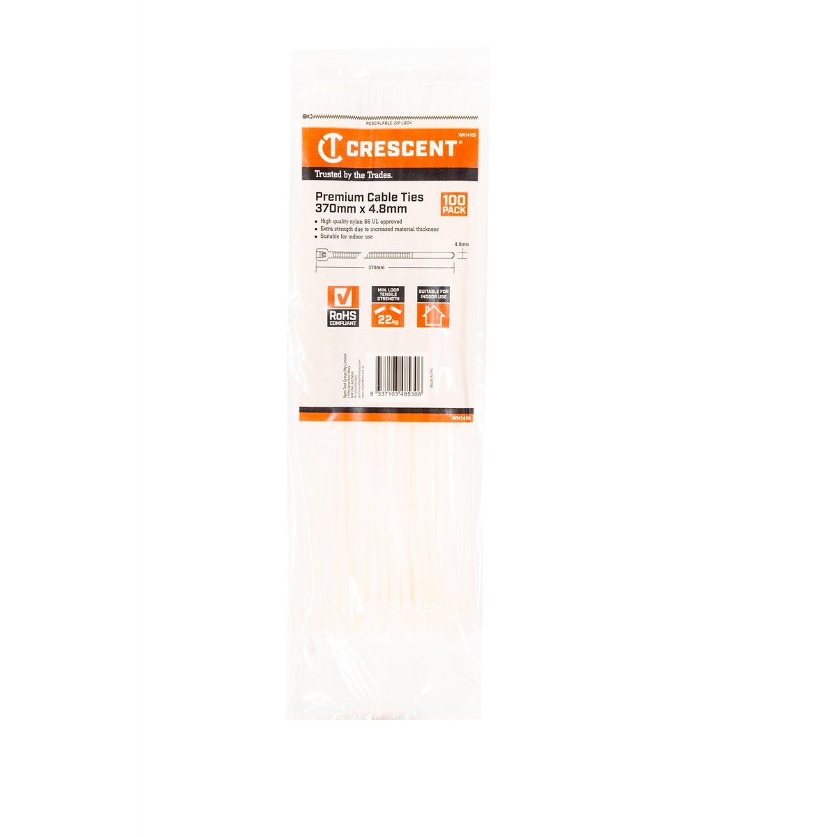 Crescent 370mm x 4.8mm Natural Nylon Cable Ties - 100 Pack
