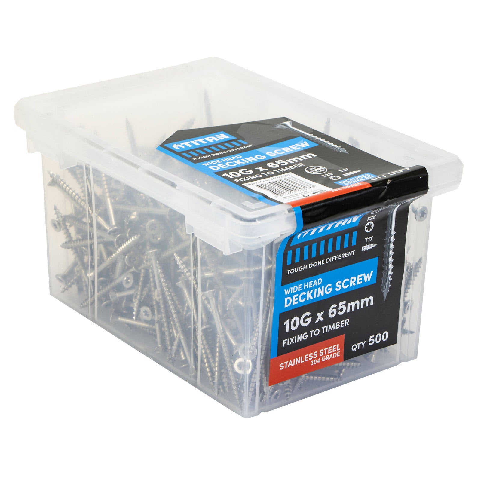 Titan Wide Head Decking Screws 10G x 65mm 304 Stainless Steel - Pack of 500