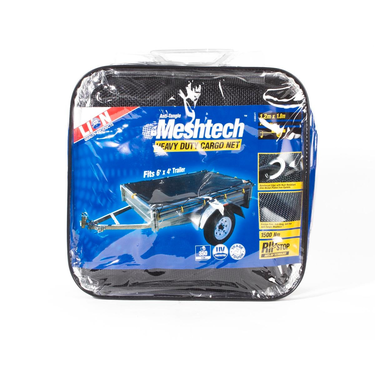 Lion 1.8 x 1.2m Heavy Duty Meshtech Cargo Net, Black, UV Stabilised (Suits 6' x 4' Trailer)