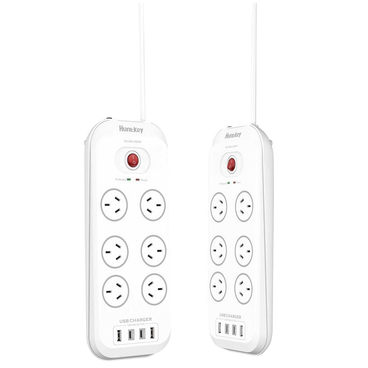 Huntkey 6 Outlets Surge Protector Powerboard 2 Pack with USB Ports, 2400W - SuperSaverAU - view 3