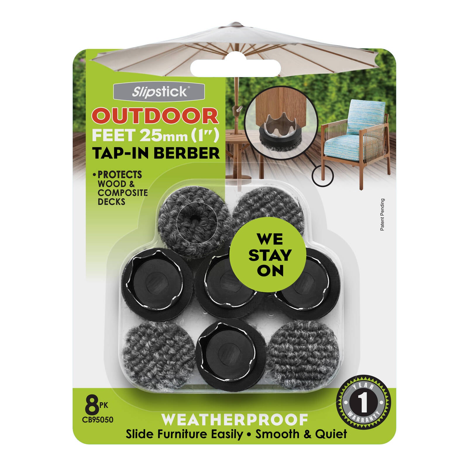 Slipstick 25mm Clear Outdoor Tap-in Berber Furniture Floor Protector 8 Pack