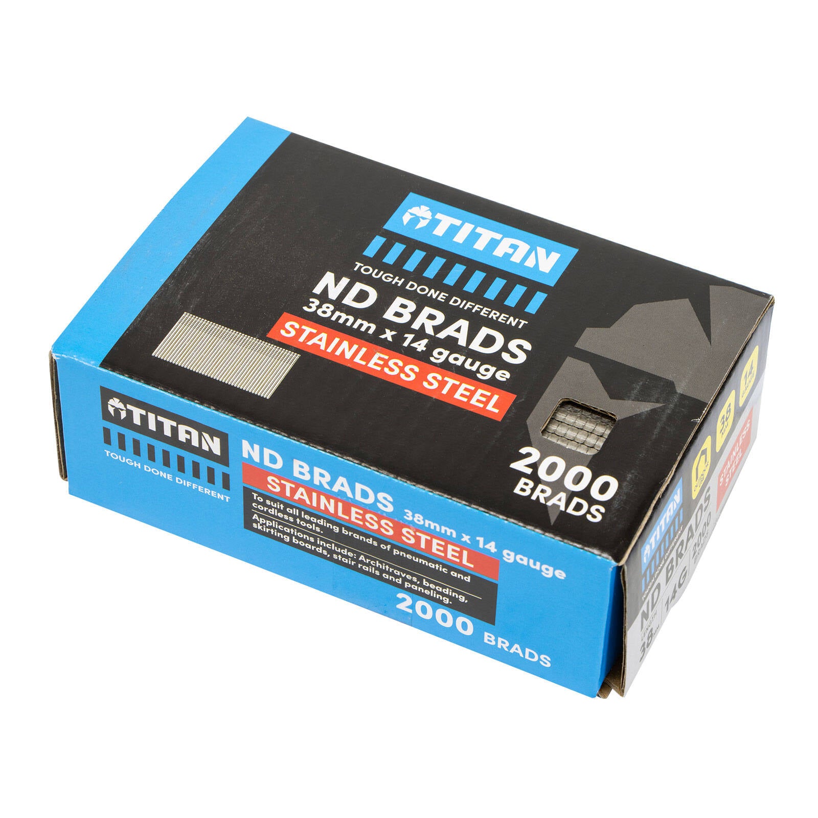 Titan 38 x 2mm 14G Stainless Steel Straight Collated ND Brad Nails 2000 Pack
