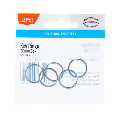 Taskmaster 20mm 304 Stainless Steel Key Ring - 5 Pack