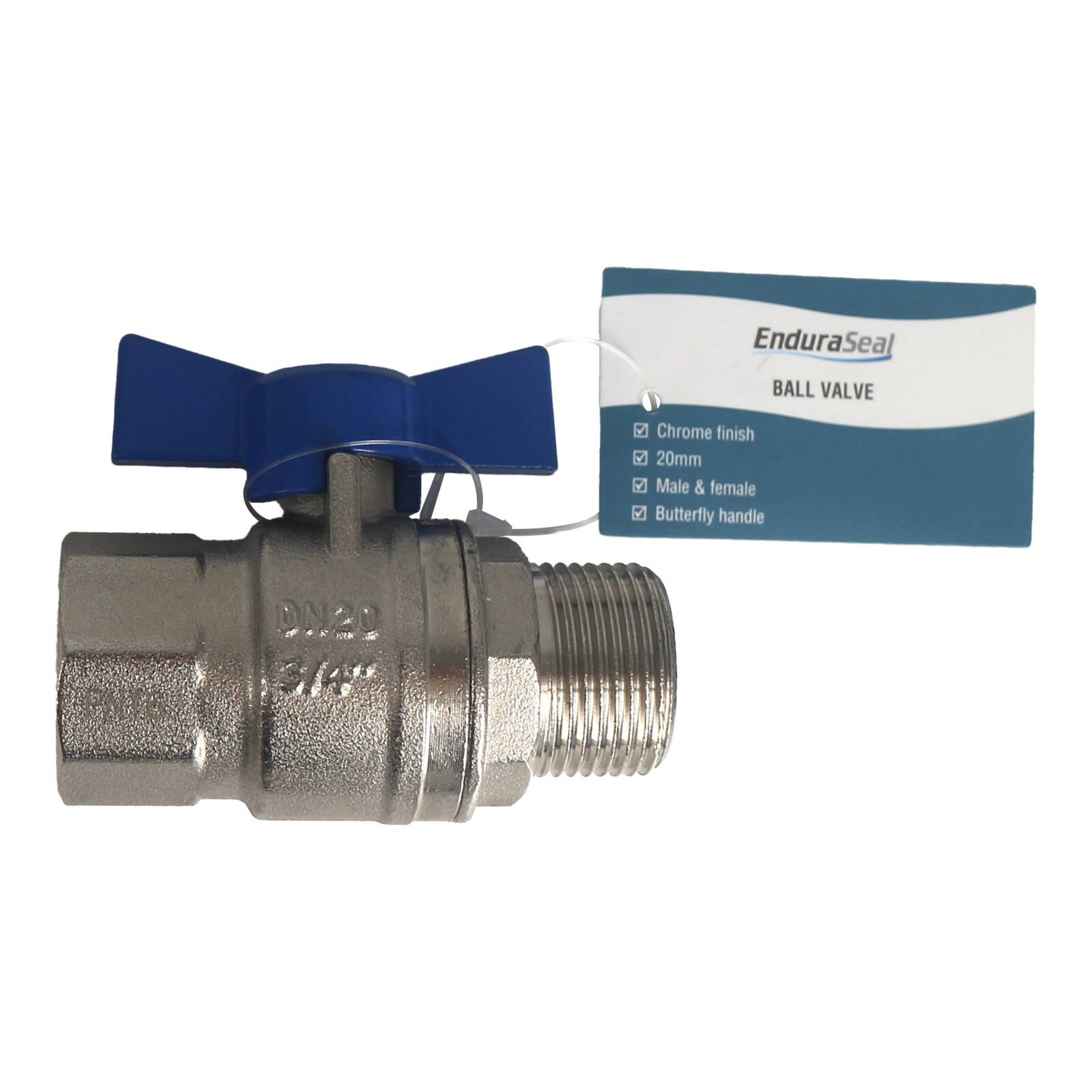 EnduraSeal 20mm Male & Female Butterfly Handle Water Ball Valve, Lead Free Brass