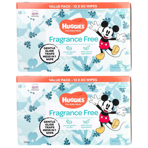 Huggies Fragrance Free Baby Wipes 24 x 80 Wipes - SuperSaverAU - view 1