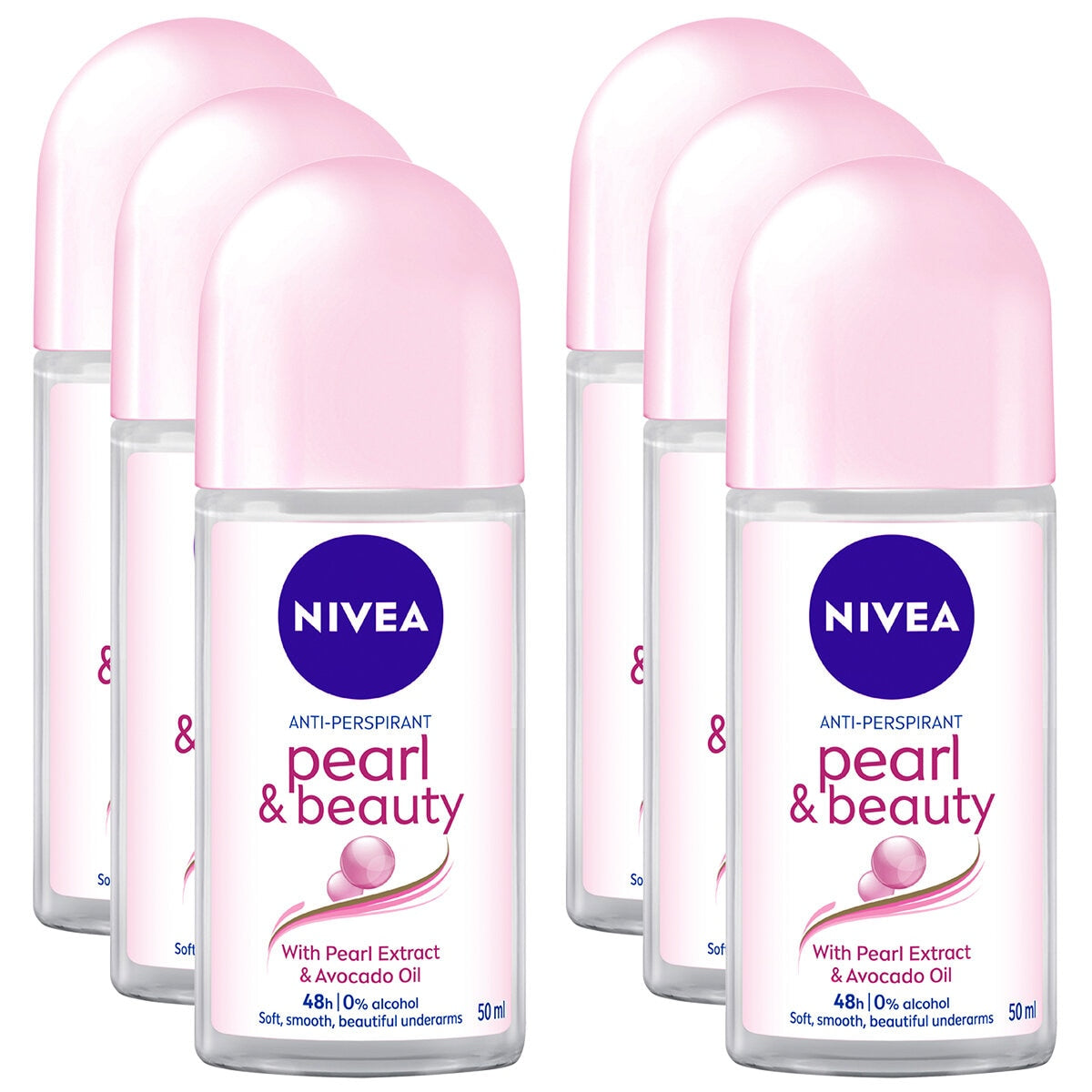 NIVEA Anti Perspirant Roll On Deodorant 6 x 50 ml Pearl And Beauty, 48h Protection - SuperSaverAU - view 1