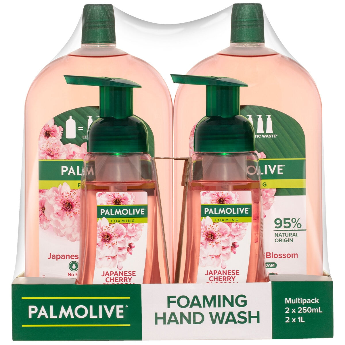 Palmolive Foaming Hand Wash 2 x 250ml Pump + 2 x 1L Refill, Japanese Cherry Blossom - SuperSaverAU - view 1