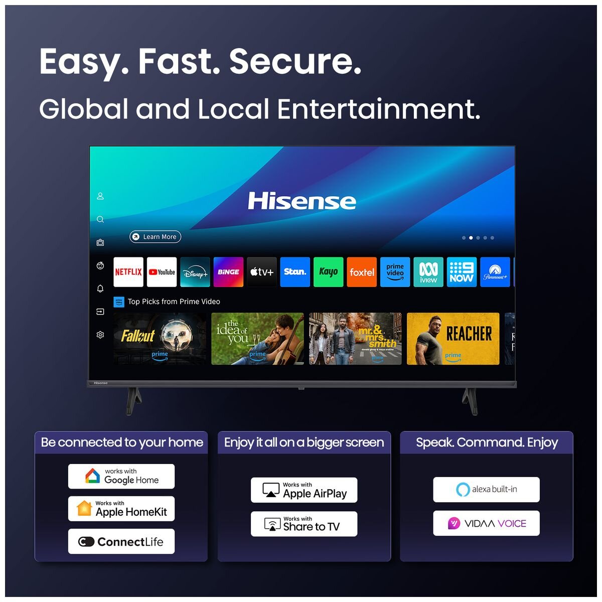 Hisense 32 Inch A4QAU HD Smart LED TV - VIDAA U8.5, Dolby Audio, 6 Star Energy Rating - 32A4QAU