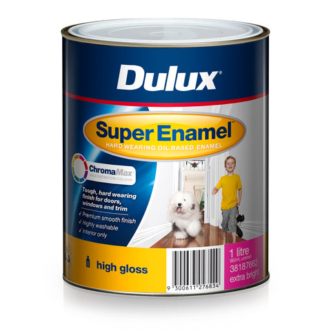 Dulux Super Enamel High Gloss ChromaMax Paint 1L Extra Bright, Oil Based, Interior & Exterior