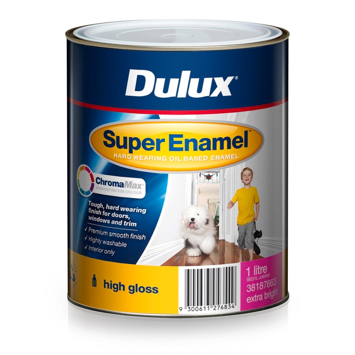Dulux Super Enamel High Gloss ChromaMax Paint 1L Extra Bright, Oil Based, Interior & Exterior