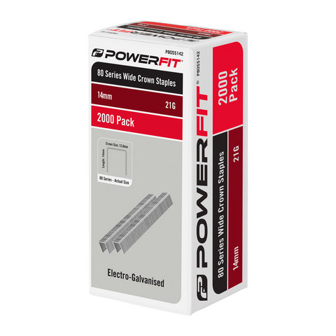 PowerFit 14mm 80 Series Wide Crown Staples Electro-Galvanised - 2000 Pack