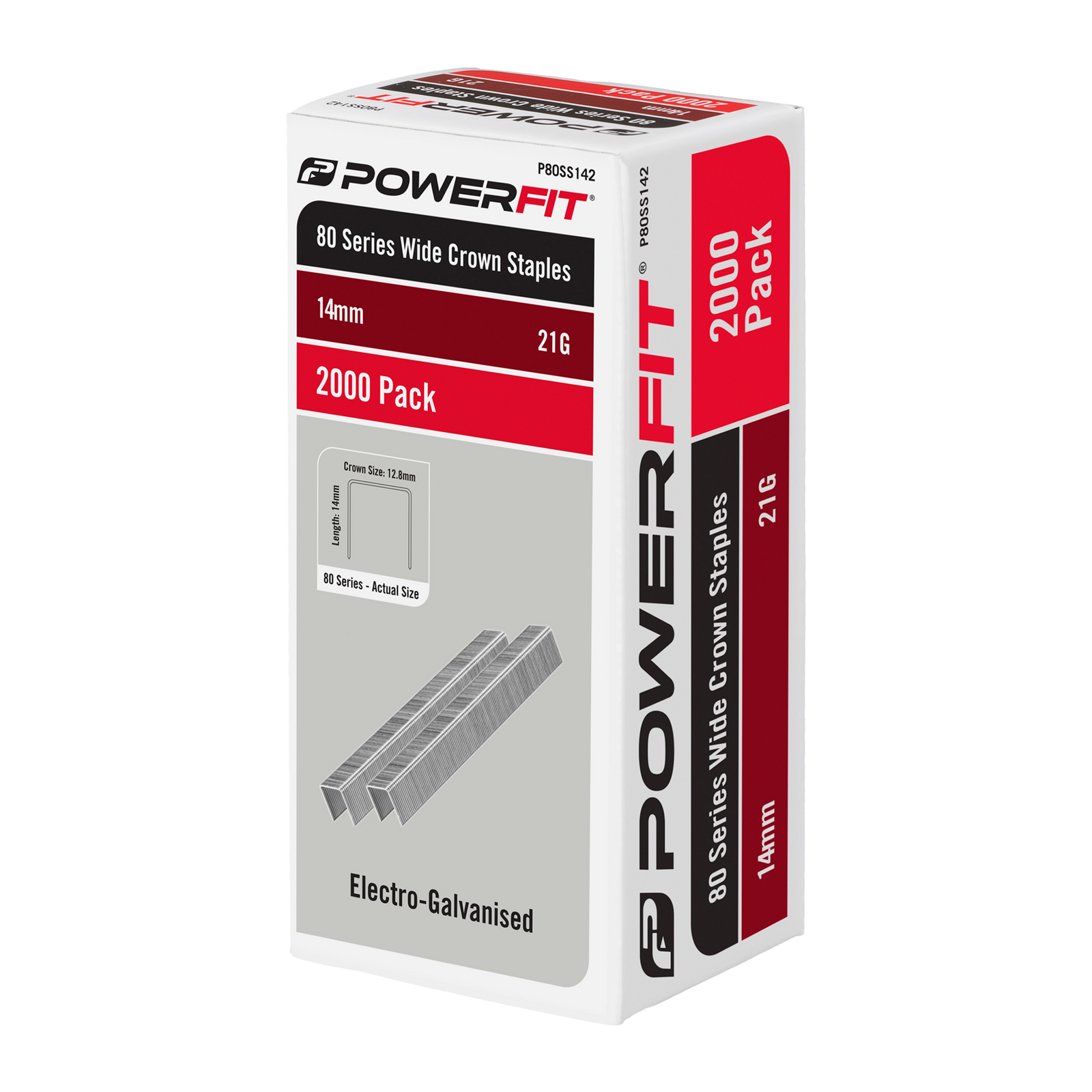 PowerFit 14mm 80 Series Wide Crown Staples Electro-Galvanised - 2000 Pack