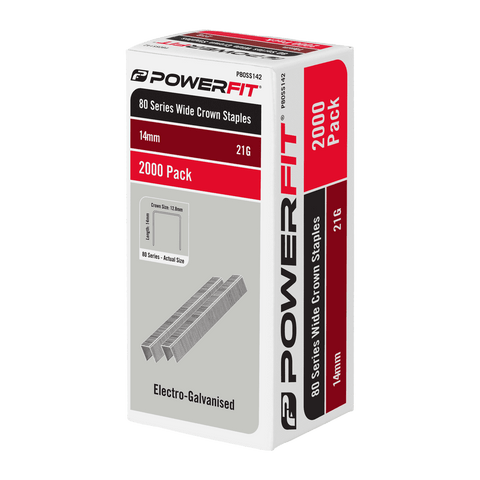 PowerFit 14mm 80 Series Wide Crown Staples Electro-Galvanised - 2000 Pack