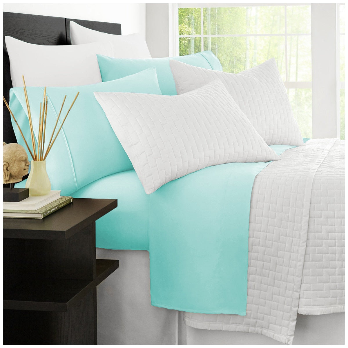 Ramesses 2000 Thread Count Bamboo Single Sheet Set Aqua - SuperSaverAU - view 1