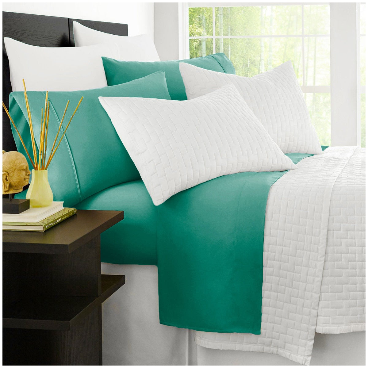 Ramesses 2000 Thread Count Bamboo Single Sheet Set Teal - SuperSaverAU - view 1