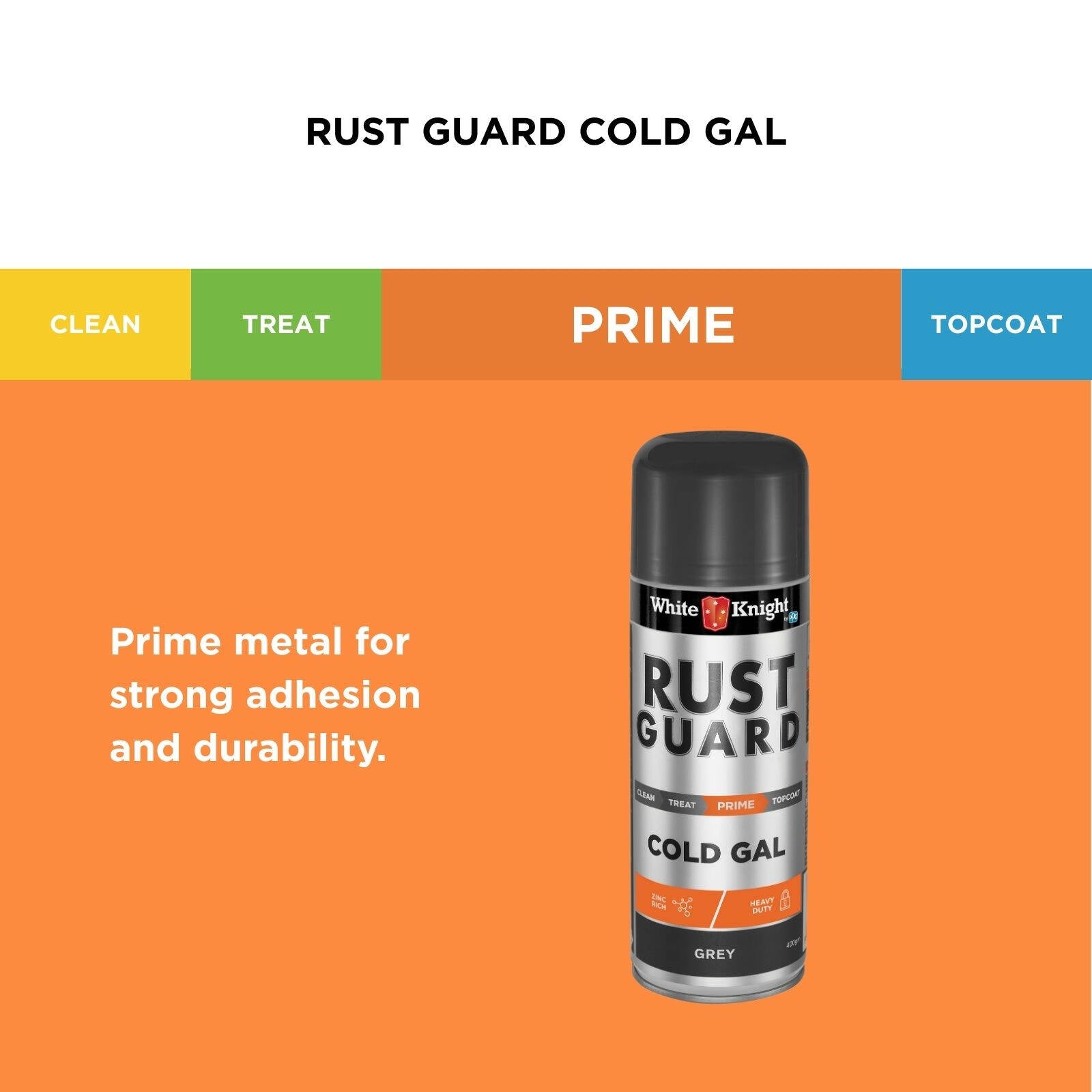 White Knight Rust Guard 400g Grey Cold Gal Zinc-Rich Galvanising Primer Spray Paint
