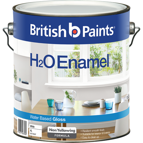 British Paints White Gloss H2O Enamel Paint 4L - Water Based, Doors & Trim