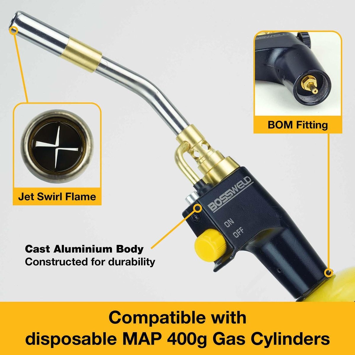 Bossweld Map Pro Torch - 400g - Cast Aluminium - High Intensity Flame - SuperSaverAU - view 5