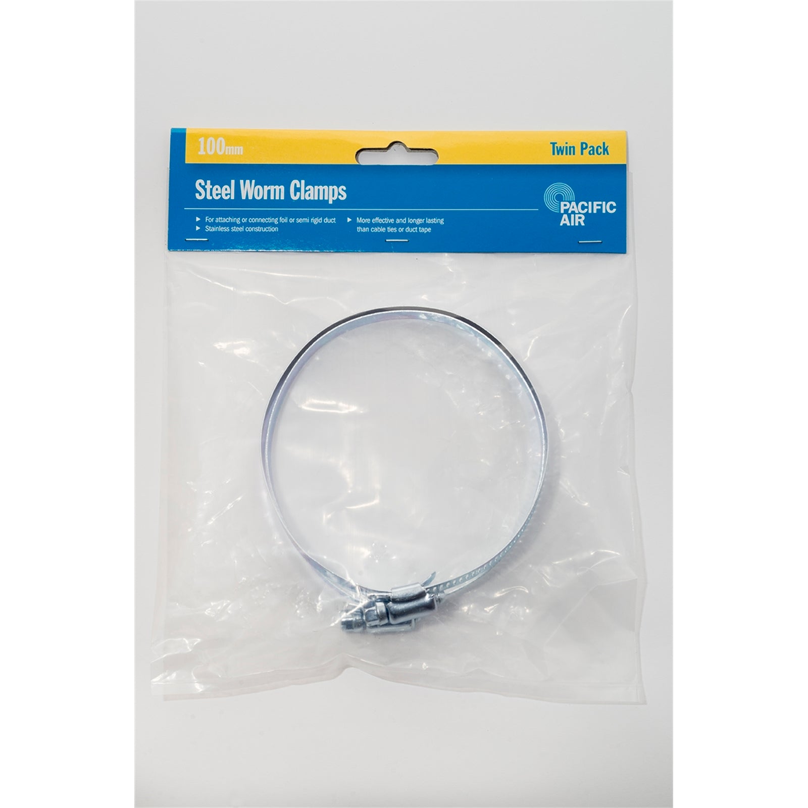 Pacific Air 100mm Stainless Steel Worm Clamp - 2 Pack, Round Duct