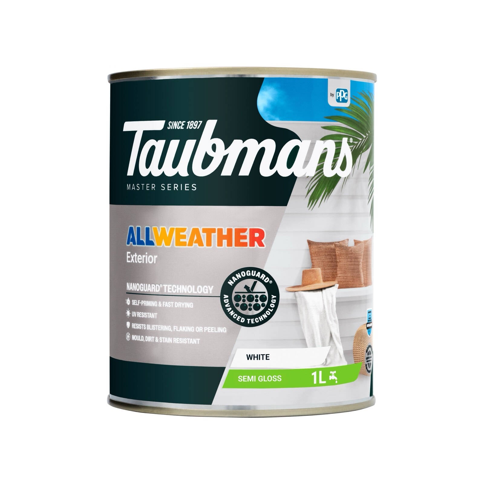 Taubmans 1L White Semi Gloss All Weather Exterior Paint Water Based UV Resistant