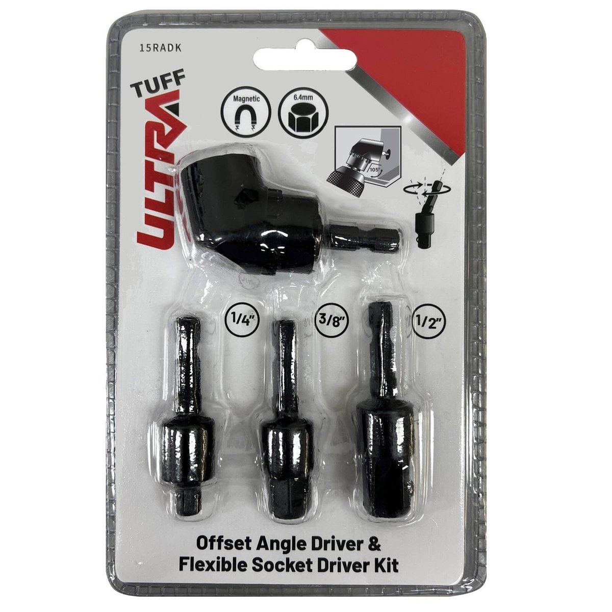 Ultra Tuff 105-Degree Black Angle Bit Driver & Adjustable Socket Adaptor Kit