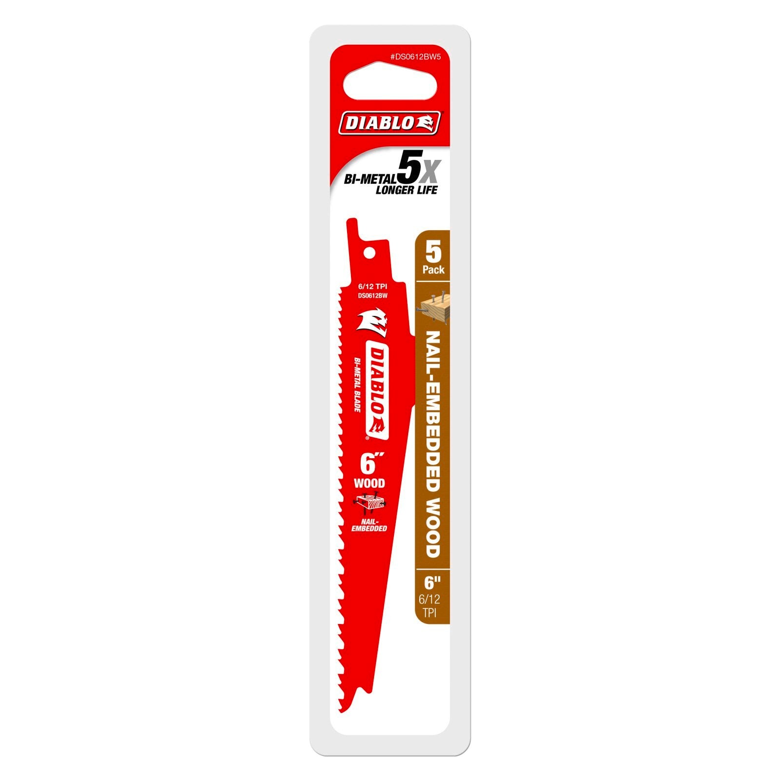 Diablo 6" Bi-Metal Reciprocating Saw Blades for Nail Embedded Wood 5 Pack