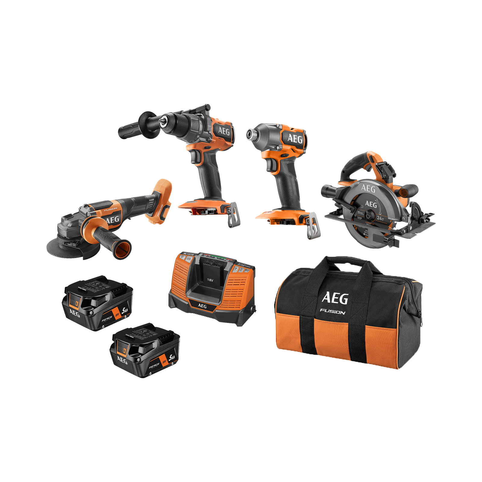 AEG 18V FUSION 4-Piece 5.0Ah FORCE Kit with 2 Batteries A18FX452B