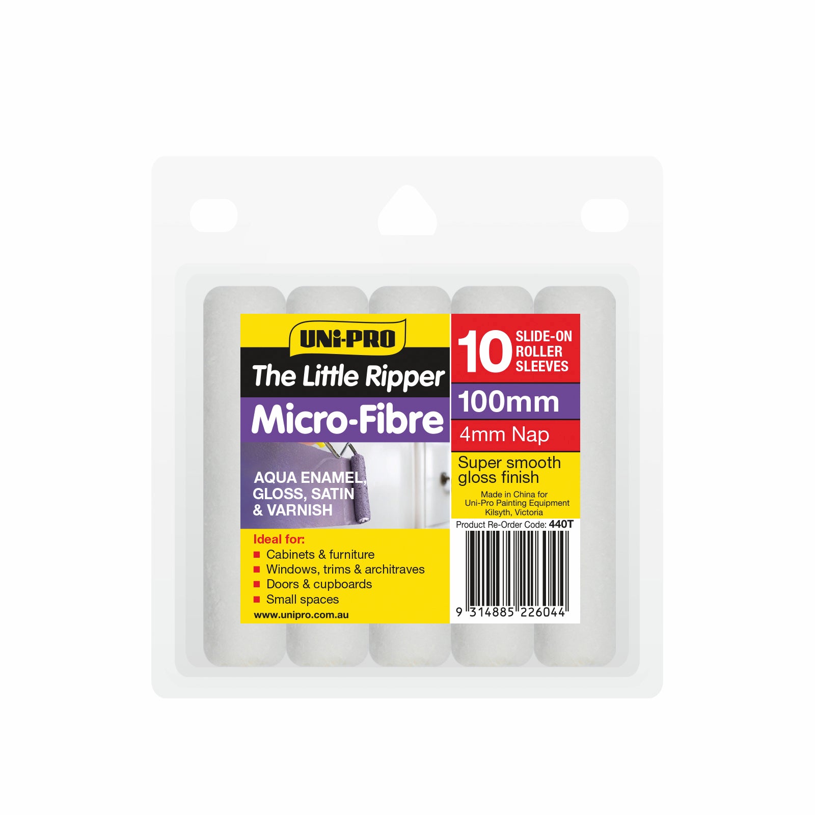 Uni-Pro 100mm Little Ripper Microfibre Mini Roller Covers 4mm Nap - 10 Pack