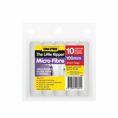 UNi-PRO Microfibre Mini Roller Covers 100mm 10 Pack 4mm Nap - SuperSaverAU - view 1