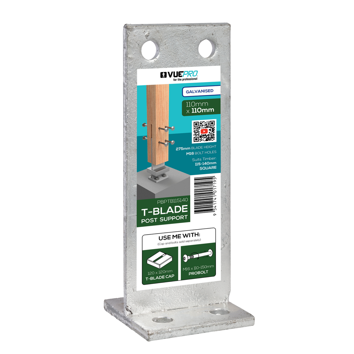 Vuepro Galvanised T Blade Support 110 x 110mm Each - SuperSaverAU - view 1