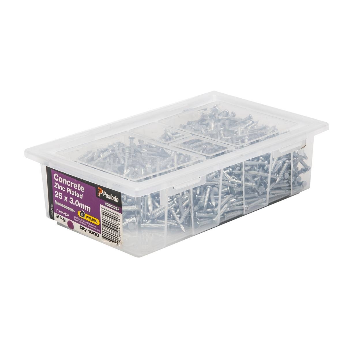 Paslode 25 x 3.0mm Zinc Plated Concrete Nails - 2kg 1000 Pack